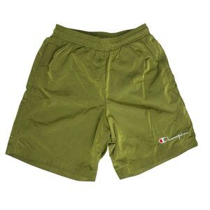 Champion Shorts Nylon Sz Small Lime Green Holographic Y2K Spellout Mesh Lined